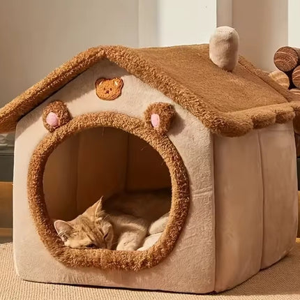 Foldable Pet House, Detachable Washable Cat House, Puppy Cave Sofa, Pet Bed House for Extra Small Dogs and Small, Medium Cats in Winter