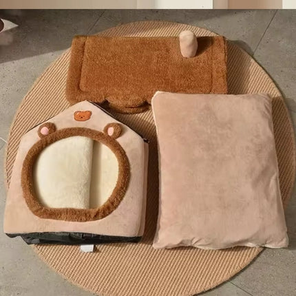 Foldable Pet House, Detachable Washable Cat House, Puppy Cave Sofa, Pet Bed House for Extra Small Dogs and Small, Medium Cats in Winter